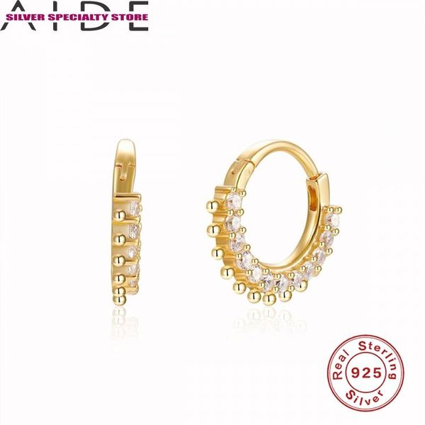 

hoop & huggie aide round diamond earrings for women 925 silver fashionable jewelry zircon pendientes brincos aretes, Golden;silver