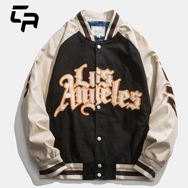 

men's jackets hip hop varsity jacket men letter embroidery college mens harajuku casual bomber baseball coats 2021, Black;brown