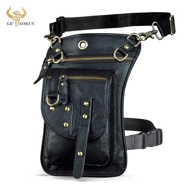 

waist bags genuine leather men design casual 8" tablet messenger sling bag multifunction fashion travel belt pack leg drop 2141