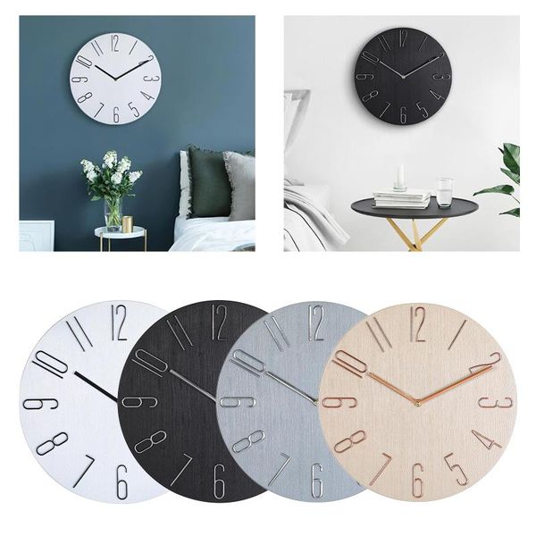 

35cm wall clock quartz modern minimalism hanging watch wood style livingroom bedroom home decor 14'' study room sweep clocks