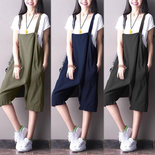

jumpsuit women's summer jumpsuits 2021 kaftan suspender overalls casual cotton midi rompers female solid playsuits plus size, Black;white