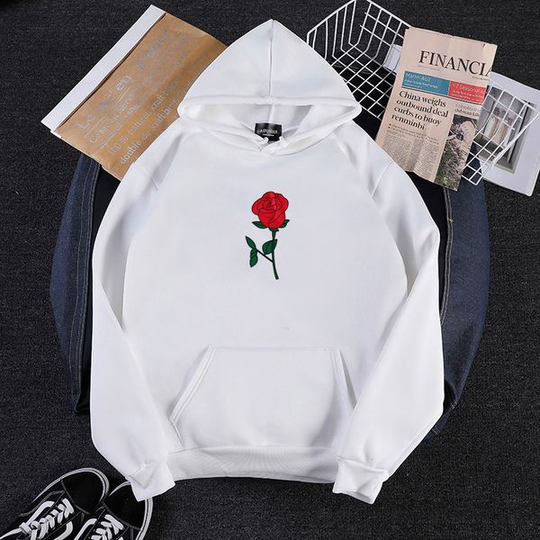 

korean bf women hooded hoody plus size autumn fleece rose floral print oversized sweatshirts womens hoodies 210427, Black