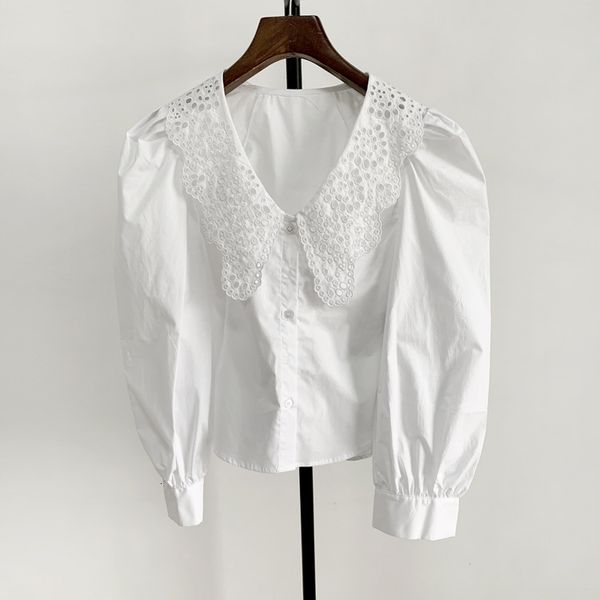 

shirt 2021 autumn and winter women's embroidery collar puff sleeve cotton white xz8m