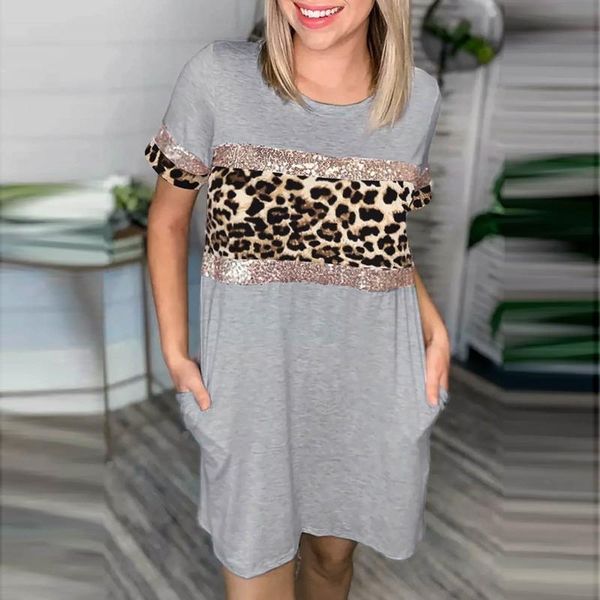 

women's swimwear short sleeve leopard bohemian elegant dresses for women pullover pockets o-neck dress summer beach tunic 2021 robe lon, White;black
