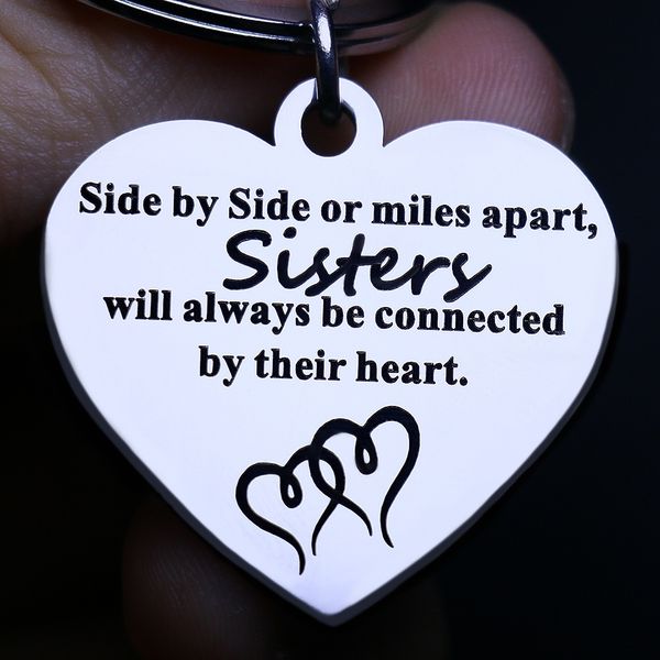 

heart shaped engraved letters keychain pendant to sister, Slivery;golden