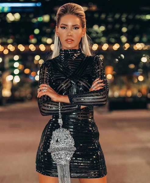 

dresses long sleeve black women celebrity designer fashion vestido, Black;gray