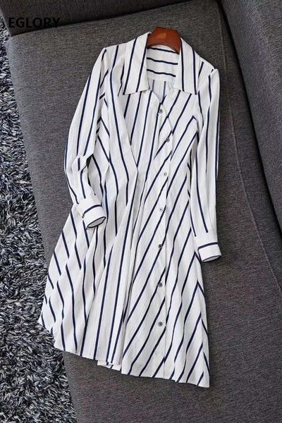 

casual dresses 2021 autumn fashion striped dress women turn-down collar button front long sleeve shirt cotton, Black;gray