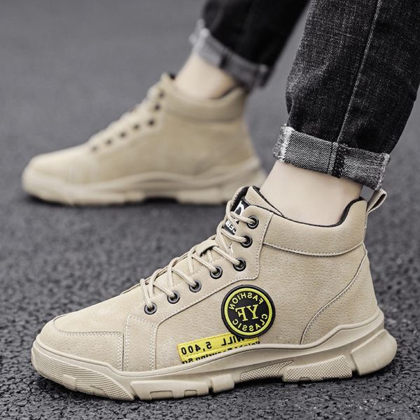 

shoes high men's casual plush warm cotton anti slip tooling martin boots, Black