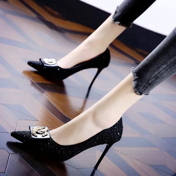 

dress shoes women fashion sweet black pointed toe spring slip on heels for night club lady cool apricot comfort summer heel e9613