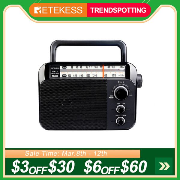 

Cheap Radio Retekess TR604 FM/AM 2 Band Portable Radio AC Powered rechargeable Receiver with 3.5mm Earphone Jack for the elderly