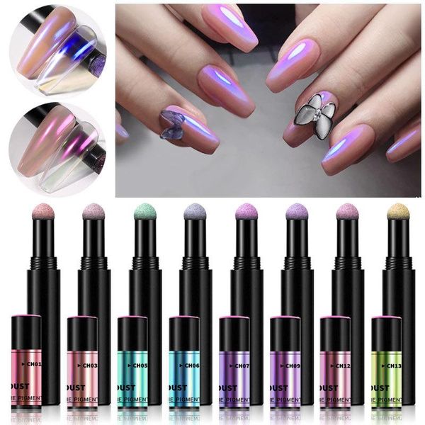 

nail glitter solid magic mirror chrome aurora cushion pen art holographic laser effect powder pigments manicure supplies, Silver;gold