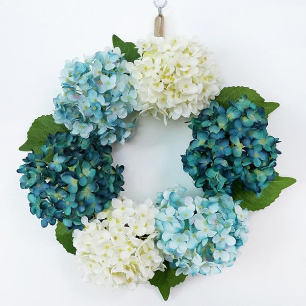 

40cm silk wreath artificial hydrangea hanging floral garland fake flower with green leaves for wedding home party decor decorative flowers &