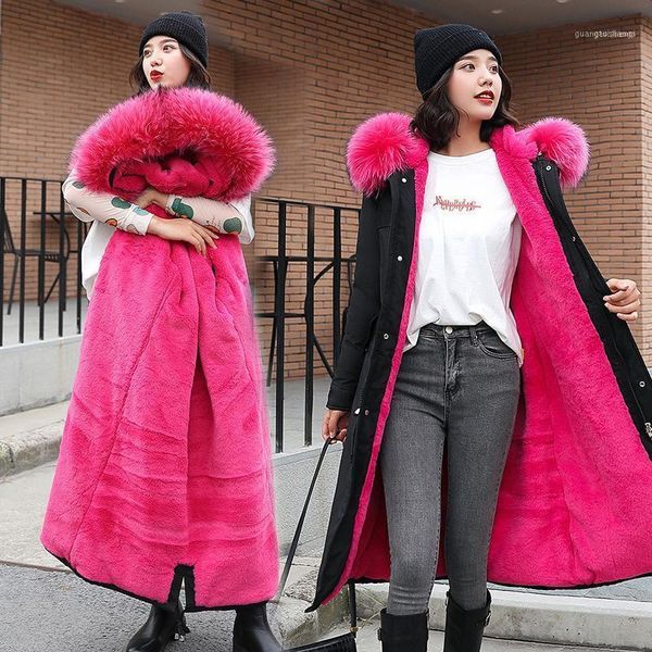 

women's down & parkas -30 degrees snow wear long winter coat women fur hooded clothing overcoat female plus size lining thick outerwear, Black