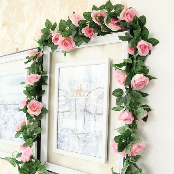 

225cm (16ft) artificial rose vine flowers plants pink fake flower for wedding home party garden craft art decor decorative & wreaths