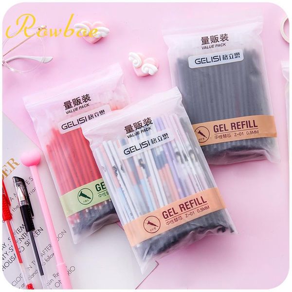 

refills rowboe stationery 100 sticks 0.5mm black blue red pen core bullets full needle gel replacement refill office/school supplies, Black;red