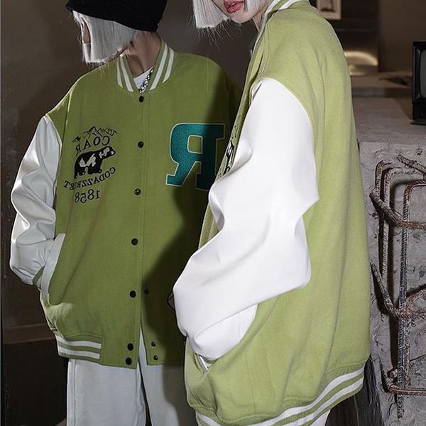 

women's jackets avocado embroidery baseball uniform 2021 spring splicing all-match varsity jacket men women couple hip-hop punk bomber, Black;brown