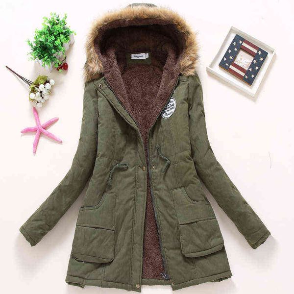 Ailegogo Mulheres Inverno Casacos Militares Algodão Wadded Jaqueta Com Capuz Casual Parka Espessura Quente XXXL Size Quilt Snow Outwear 211130