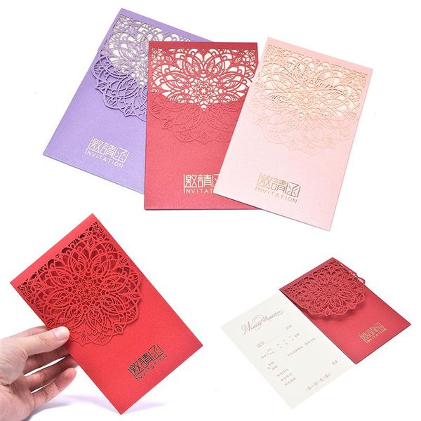 

greeting cards party supplies gold blue silver glitter paper laser cut wedding invitation card with ribbon personalized decor