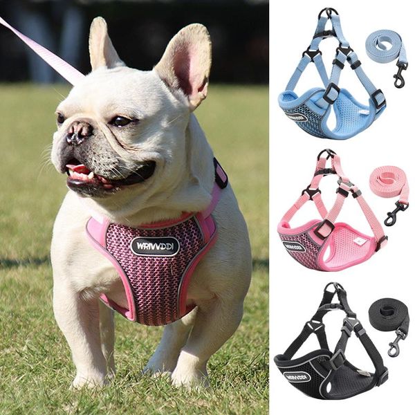 

dog collars & leashes harness vest training for chihuahua puppy soft mesh pet dogs cats collar cat chest strap chain