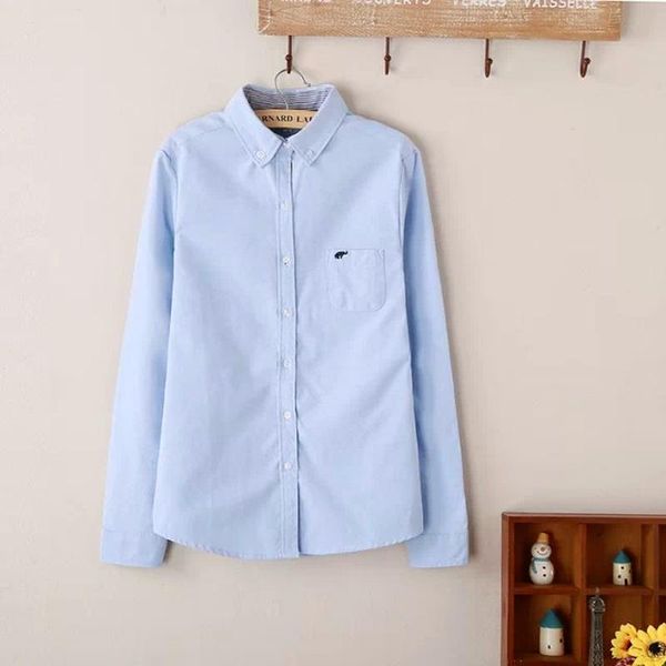 

women's blouses & shirts spring autumn japanese cotton blouse women casual elephant embroidery oxford blue white blusas female basic cl