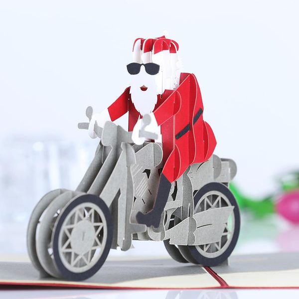 

greeting cards 10 pcs christmas santa claus ride a motorcycle -up with envelope year gifts handmade