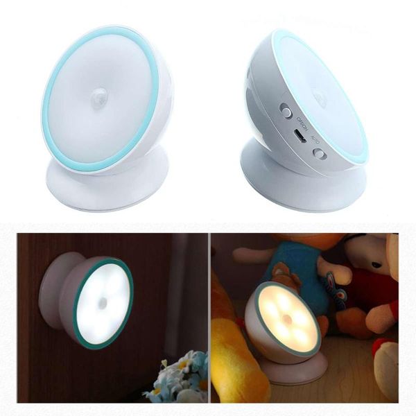 

night light 360 degree rotating pir motion sensor lamp 6 leds lighting for wardrobe cupboard closet kitchen cabinet
