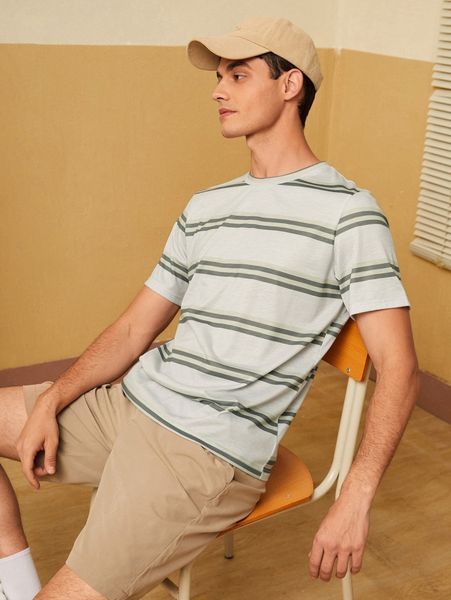 

men striped print tee 21bl#, White;black