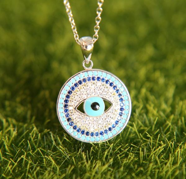 

2021 summer jewellry 3 color micro pave turquoises eye women 925 sterling silver necklace chains