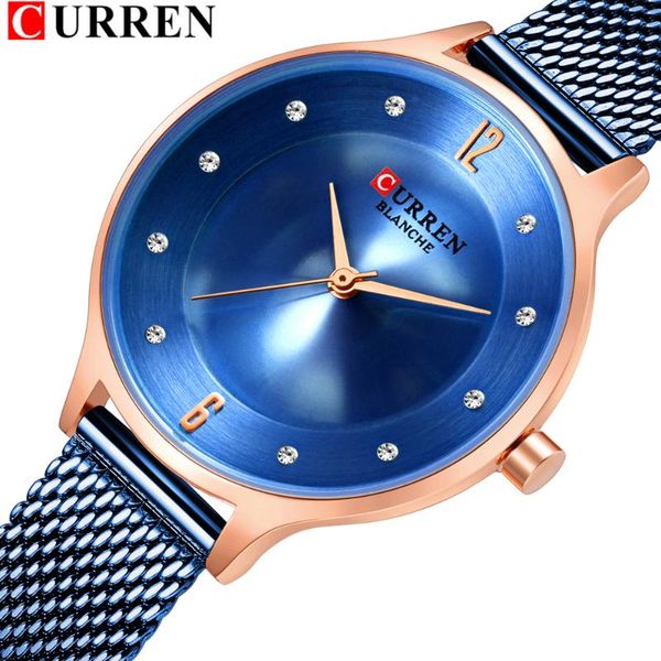 

wristwatches luxury dress diamond quartz watches women fashion clock stainless steel mesh ladies wristwatch curren brand women's watch, Slivery;brown