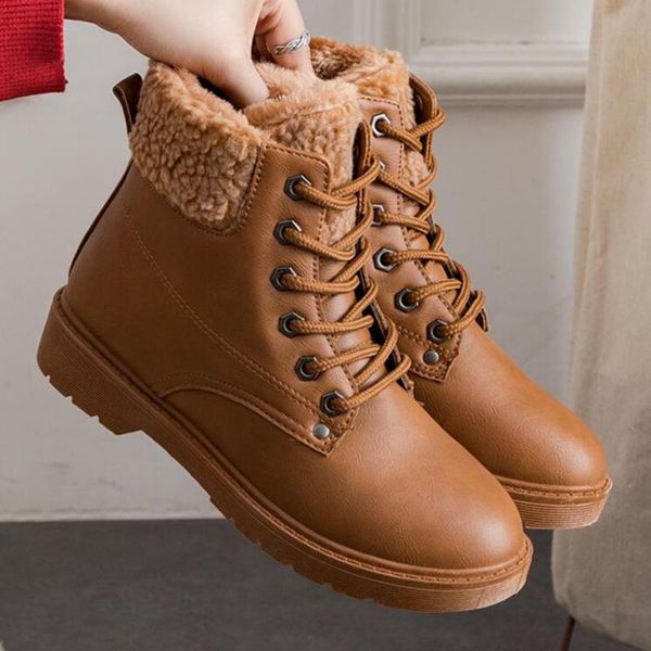

boots snow women shoes woman fashion flat pu winter 2021 short hair warm ankle, Black