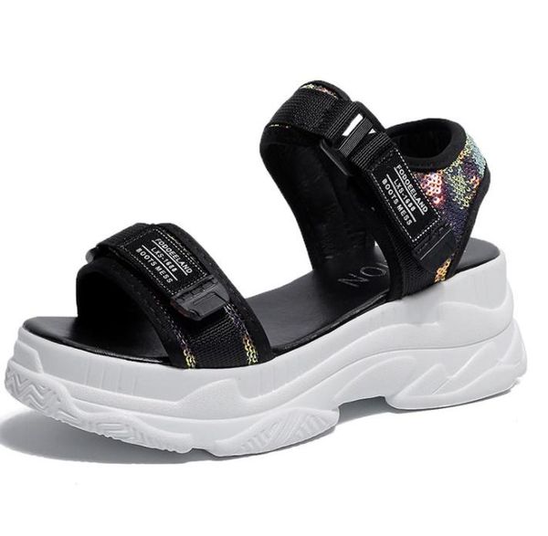 

summer women sandals buckle design black white platform comfortable women's thick sole beach shoes