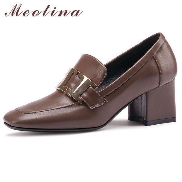 

meotina pumps women high heel shoes square toe chunky heels shoes metal decoration fashion footwear female dress shoes beige 43 210520, Black