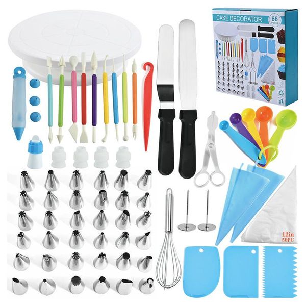 

baking & pastry tools 66 pcs cake decorating kit icing tips turntable bags couplers cream nozzle set for cupcakes cookies