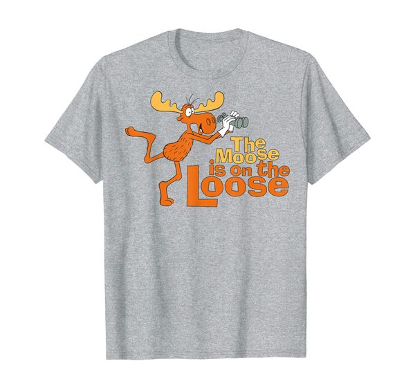 

rocky and bullwinkle moose is on the loose graphic t-shirt, White;black