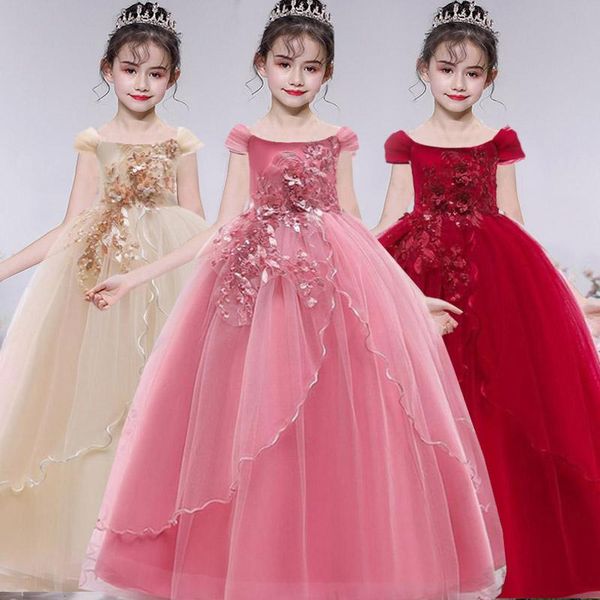 

girl's dresses 2021 kids clothes flowers pageant princess dress for children party wedding 14 10 12 year vestidos verano, Red;yellow