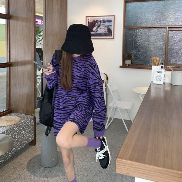 

women's hoodies & sweatshirts spring autumn harajuku gothic girls punk violet zebra pattern women long sleeve fashion loose pullover, Black