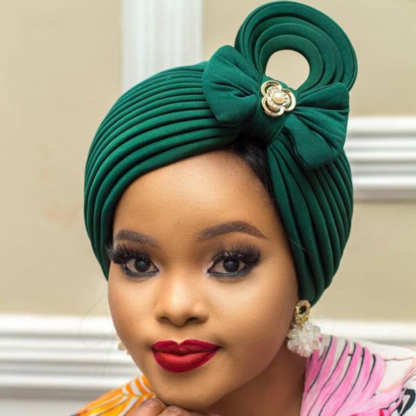 

new african auto gele headtie nigerian wedding gele muslim turban cap arab india hat female head wraps turbante mujer, Blue;gray