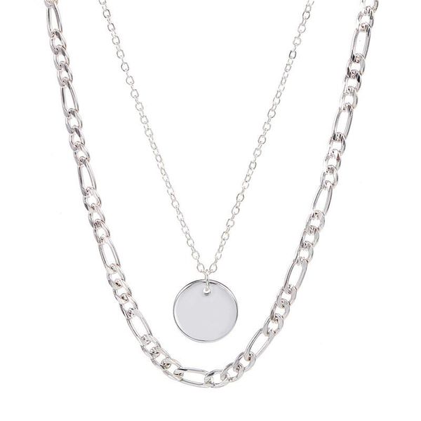 

vintage bohemia silve color coin layered chain necklace for women round pendant long choker collar link chokers, Golden;silver