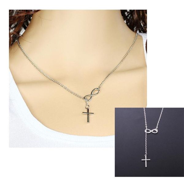 

tiny infinity cross pendant necklace clavicle chains lovely promise symbol charm for women necklaces fashion beauty jewelry, Silver