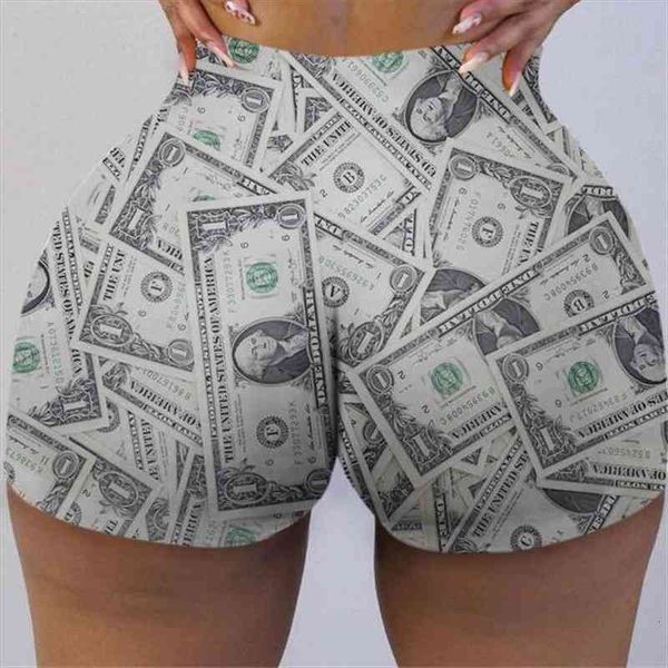 

style womens summer casual shorts ladies dollar print pattern elastic high waist tight-fitting shorts, White;black