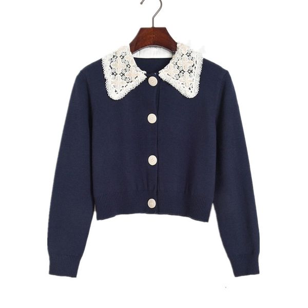 

knits crop navy sweater autumn beaded collar cute cardigan knitwear fall women clothing, White
