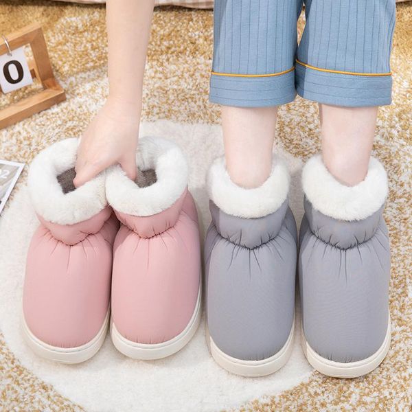 

slippers women men thick platform boots soft fluffy fur winter home plush warm indoor house couple furry shoes, Black