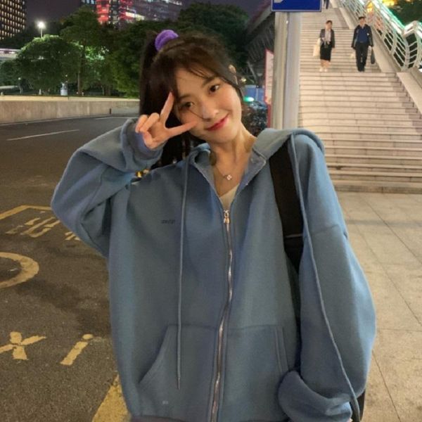 

women's jackets korea chic winter ulzzang long-sleeved zipper harajuku plus size loose fun day letter ins vintage fashion hooded jacket, Black;brown