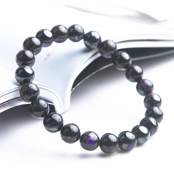 

beaded, strands precious purple natural sugilite bracelets for women lady 8.5mm healing gems stone crystal round beads bracelet, Black