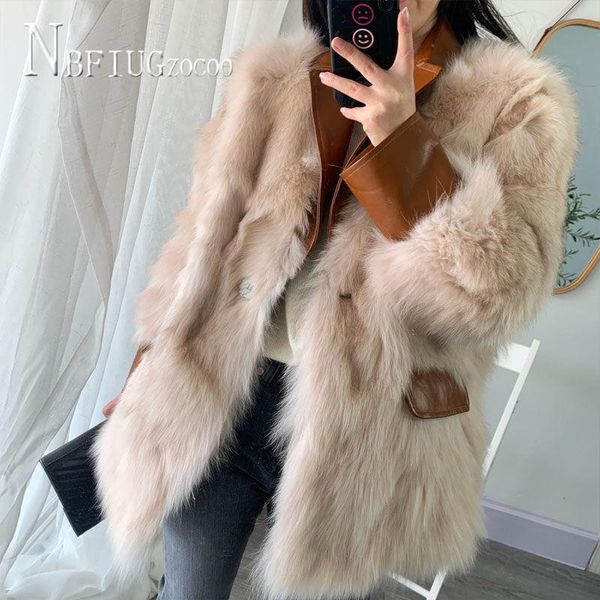 

women's fur & faux soft and pu leather patchwork women coat lapel female jacket, Black