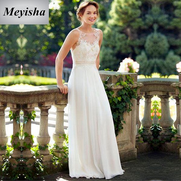 

zj9017 gown lace plus size boho wedding dress simples cap sleeves chiffon beach, White
