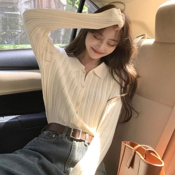 

women's knits & tees women cardigan long sleeve embroidery casual female crop simple korean spring autumn knitted sweater all-match lo, White