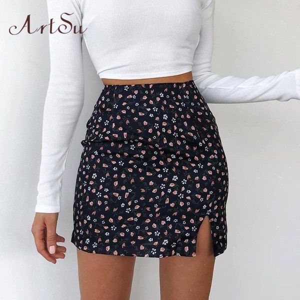 

skirts boho flowers print cute womens summer clothes autumn streetwear outfits casual high waisted mini pencil skirt, Black