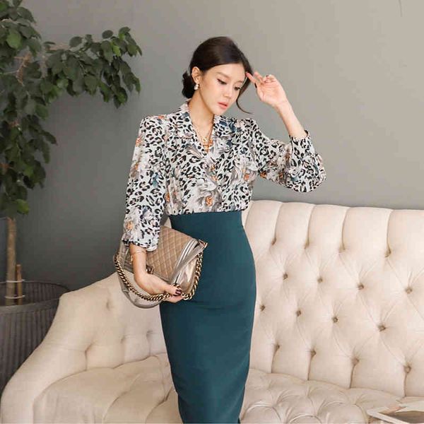 

arrival comfortable fashion work-style leopard shirt thin pencil skirt from elegant sets, Black
