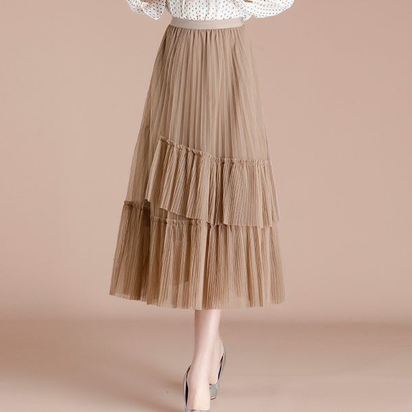 

Skirts skirts Spring Summer Irregular Cakee Layered A-line Tulle Slanting Tiered Pleated Long Mesh S R1L6, Black